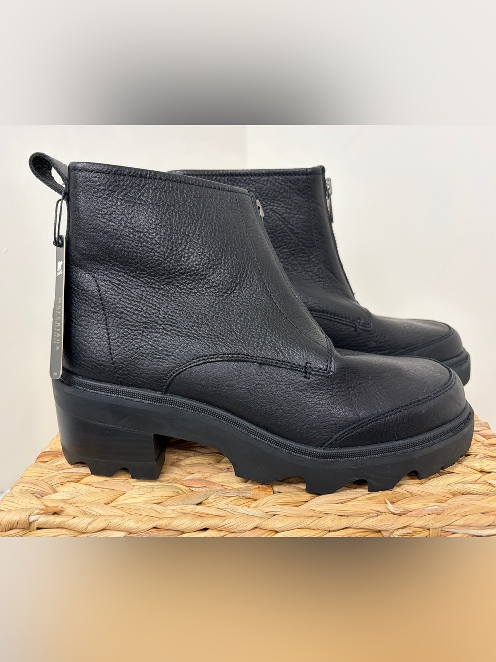 Sorel Black Leather Lug Platform Ankle Boots
